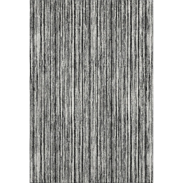 HomeRoots 5' X 8' Black And Ivory Striped Washable Area Rug - Durable, UV Protected, Perfect for High Traffic Homes 663800