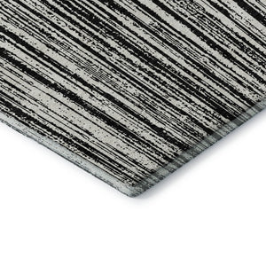 HomeRoots 5' X 8' Black And Ivory Striped Washable Area Rug - Durable, UV Protected, Perfect for High Traffic Homes 663800