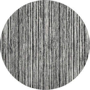 HomeRoots 8' Black And Ivory Striped Round Rug - Washable, UV-Protected, Durable for Homes with Kids & Pets 663801