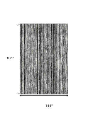 HomeRoots 9' X 12' Black and Ivory Striped Area Rug - Durable, Washable, and UV-Protected for Modern Living Spaces 663803