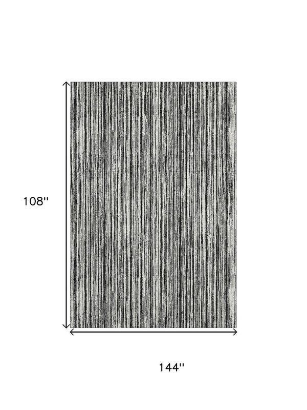 HomeRoots 9' X 12' Black and Ivory Striped Area Rug - Durable, Washable, and UV-Protected for Modern Living Spaces 663803