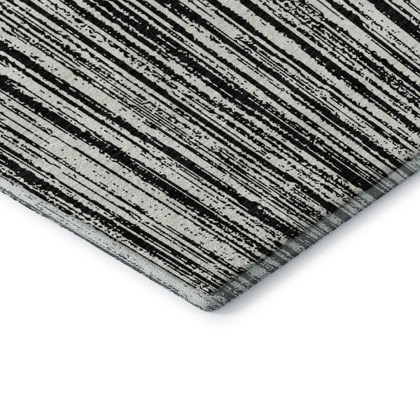 HomeRoots 10' Black and Ivory Striped Washable Area Rug - Stain Resistant, UV Protected for Busy Homes! 663804