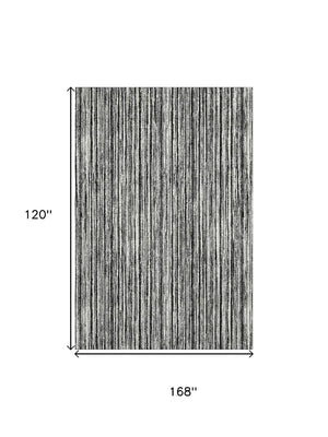 HomeRoots 10' Black and Ivory Striped Washable Area Rug - Stain Resistant, UV Protected for Busy Homes! 663804