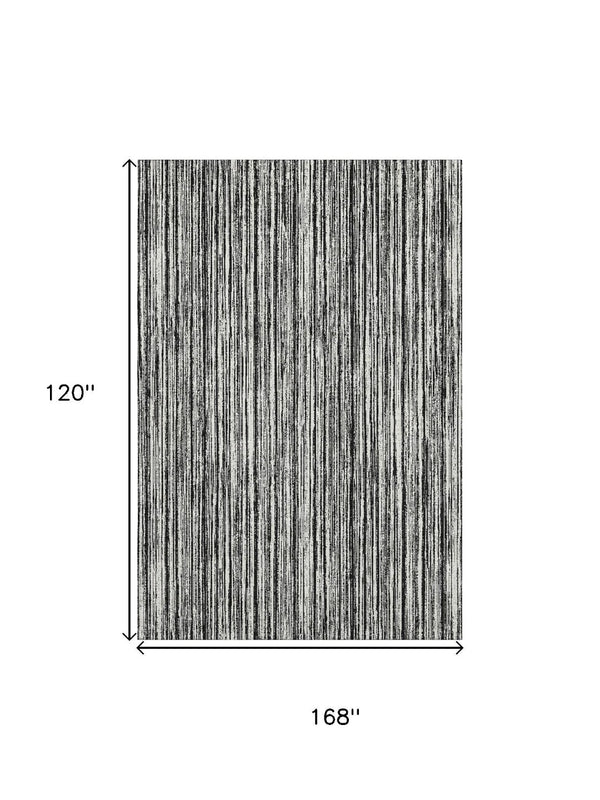 HomeRoots 10' Black and Ivory Striped Washable Area Rug - Stain Resistant, UV Protected for Busy Homes! 663804