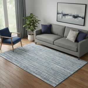 HomeRoots 5' X 8' Blue And Ivory Striped Area Rug - Washable, UV Protected, Stain-Resistant, Durable Design 663806