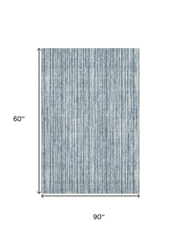 HomeRoots 5' X 8' Blue And Ivory Striped Area Rug - Washable, UV Protected, Stain-Resistant, Durable Design 663806