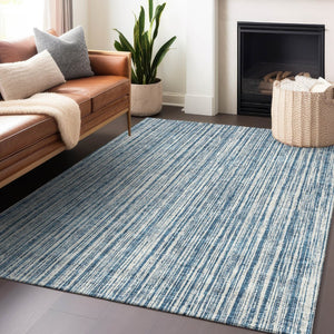 HomeRoots 5' X 8' Blue And Ivory Striped Area Rug - Washable, UV Protected, Stain-Resistant, Durable Design 663806