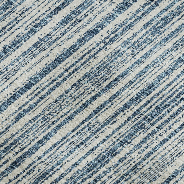 HomeRoots 5' X 8' Blue And Ivory Striped Area Rug - Washable, UV Protected, Stain-Resistant, Durable Design 663806
