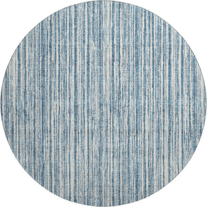HomeRoots 8' Blue And Ivory Striped Round Rug - Washable, UV Protected, Durable Design for High-Traffic Spaces 663807