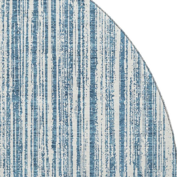 HomeRoots 8' Blue And Ivory Striped Round Rug - Washable, UV Protected, Durable Design for High-Traffic Spaces 663807