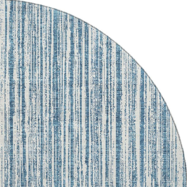HomeRoots 8' Blue And Ivory Striped Round Rug - Washable, UV Protected, Durable Design for High-Traffic Spaces 663807