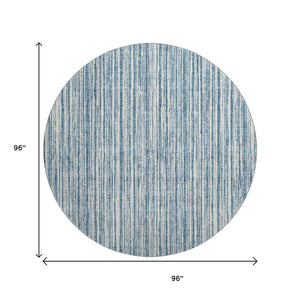 HomeRoots 8' Blue And Ivory Striped Round Rug - Washable, UV Protected, Durable Design for High-Traffic Spaces 663807
