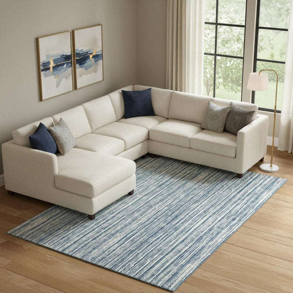 HomeRoots 8' X 10' Washable Blue and Ivory Striped Area Rug with UV Protection for Coastal Charm & Durability 663808