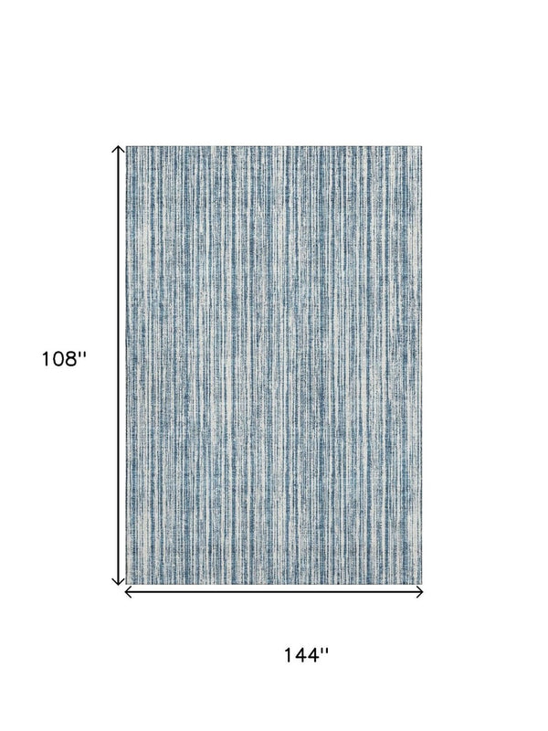 HomeRoots 9' X 12' Striped Blue And Ivory Area Rug with UV Protection - Durable, Stain Resistant & Washable! 663809