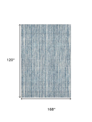 HomeRoots 10' Blue and Ivory Striped Washable Area Rug - UV Protected, Durable, Perfect for Homes with Kids & Pets 663810