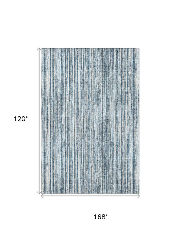 HomeRoots 10' Blue and Ivory Striped Washable Area Rug - UV Protected, Durable, Perfect for Homes with Kids & Pets 663810