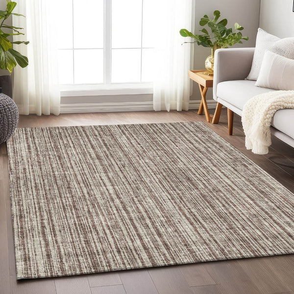 HomeRoots 5' X 8' Brown and Ivory Striped Area Rug - Washable, Stain Resistant, UV Protected, Perfect for Homes! 663812