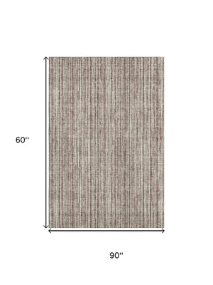 HomeRoots 5' X 8' Brown and Ivory Striped Area Rug - Washable, Stain Resistant, UV Protected, Perfect for Homes! 663812