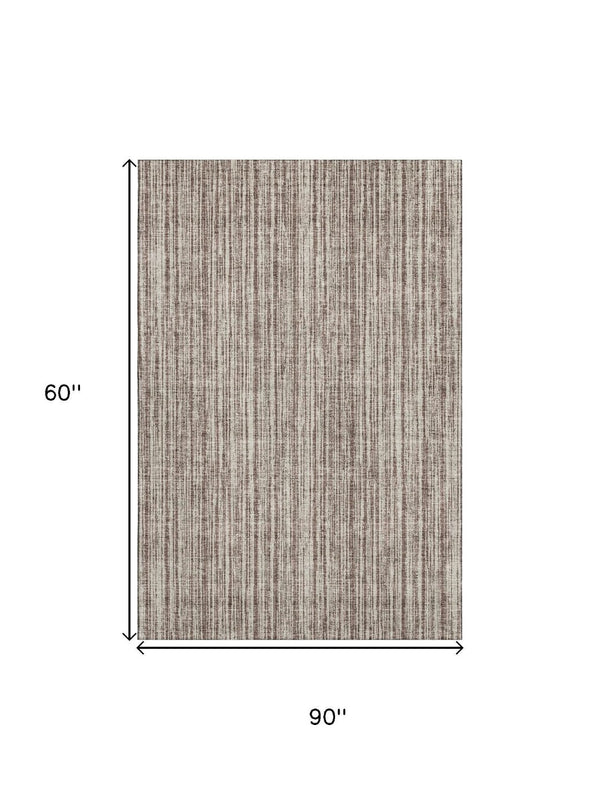 HomeRoots 5' X 8' Brown and Ivory Striped Area Rug - Washable, Stain Resistant, UV Protected, Perfect for Homes! 663812