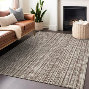 HomeRoots 5' X 8' Brown and Ivory Striped Area Rug - Washable, Stain Resistant, UV Protected, Perfect for Homes! 663812