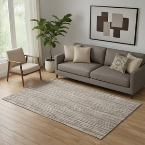 HomeRoots 5' X 8' Brown and Ivory Striped Area Rug - Washable, Stain Resistant, UV Protected, Perfect for Homes! 663812