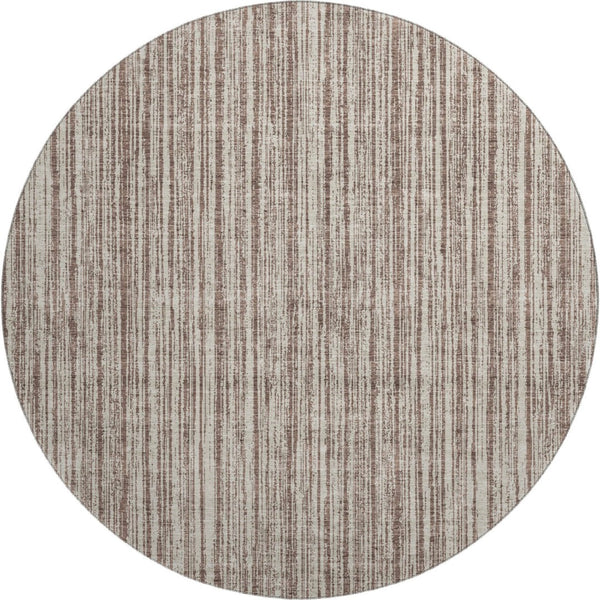 HomeRoots 8' Brown and Ivory Striped Washable Round Rug - Durable, UV Protected, Ideal for High-Traffic Spaces 663813