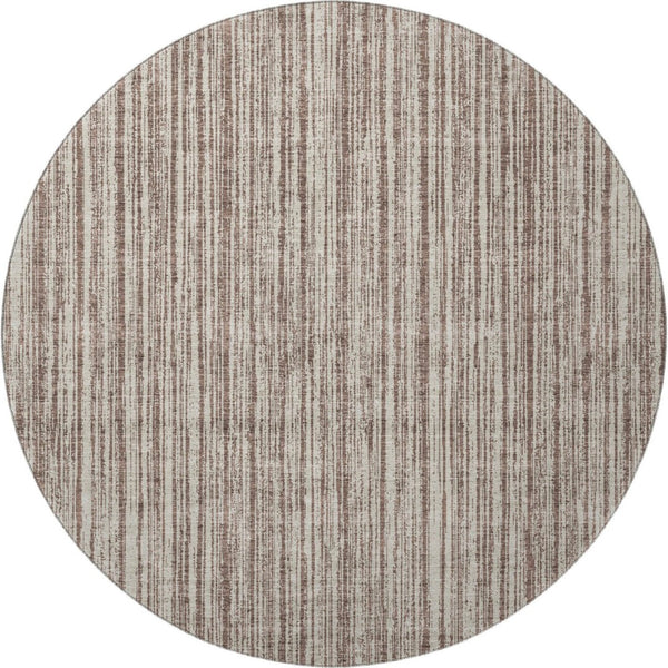 HomeRoots 8' Brown and Ivory Striped Washable Round Rug - Durable, UV Protected, Ideal for High-Traffic Spaces 663813