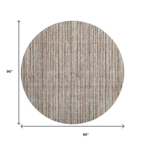 HomeRoots 8' Brown and Ivory Striped Washable Round Rug - Durable, UV Protected, Ideal for High-Traffic Spaces 663813