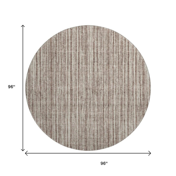 HomeRoots 8' Brown and Ivory Striped Washable Round Rug - Durable, UV Protected, Ideal for High-Traffic Spaces 663813