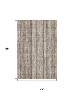 HomeRoots 8' X 10' Striped Brown and Ivory Washable Area Rug with UV Protection for High Traffic Homes 663814