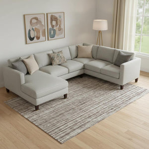 HomeRoots 8' X 10' Striped Brown and Ivory Washable Area Rug with UV Protection for High Traffic Homes 663814