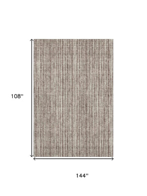 HomeRoots 9' X 12' Brown and Ivory Striped Area Rug - Durable, Washable, UV-Protected for High-Traffic Spaces 663815