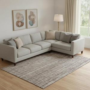 HomeRoots 9' X 12' Brown and Ivory Striped Area Rug - Durable, Washable, UV-Protected for High-Traffic Spaces 663815
