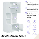 English Elm Tall and Wide Bathroom Floor Storage Cabinet, Bathroom Storage Unit, Freestanding Cabinet With 4 Doors, Adjustable Shelves, Open Multi-Layer Shelves, White