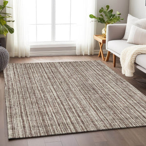 HomeRoots 10' X 14' Striped Washable Area Rug – Durable Brown & Ivory Design with UV Protection for Homes 663816