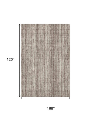 HomeRoots 10' X 14' Striped Washable Area Rug – Durable Brown & Ivory Design with UV Protection for Homes 663816
