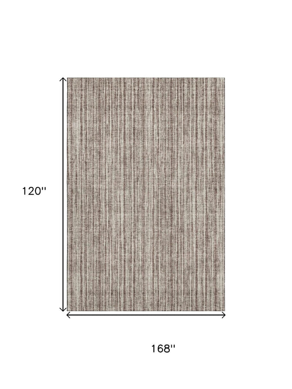 HomeRoots 10' X 14' Striped Washable Area Rug – Durable Brown & Ivory Design with UV Protection for Homes 663816