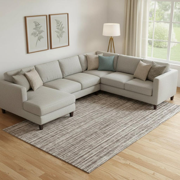 HomeRoots 10' X 14' Striped Washable Area Rug – Durable Brown & Ivory Design with UV Protection for Homes 663816