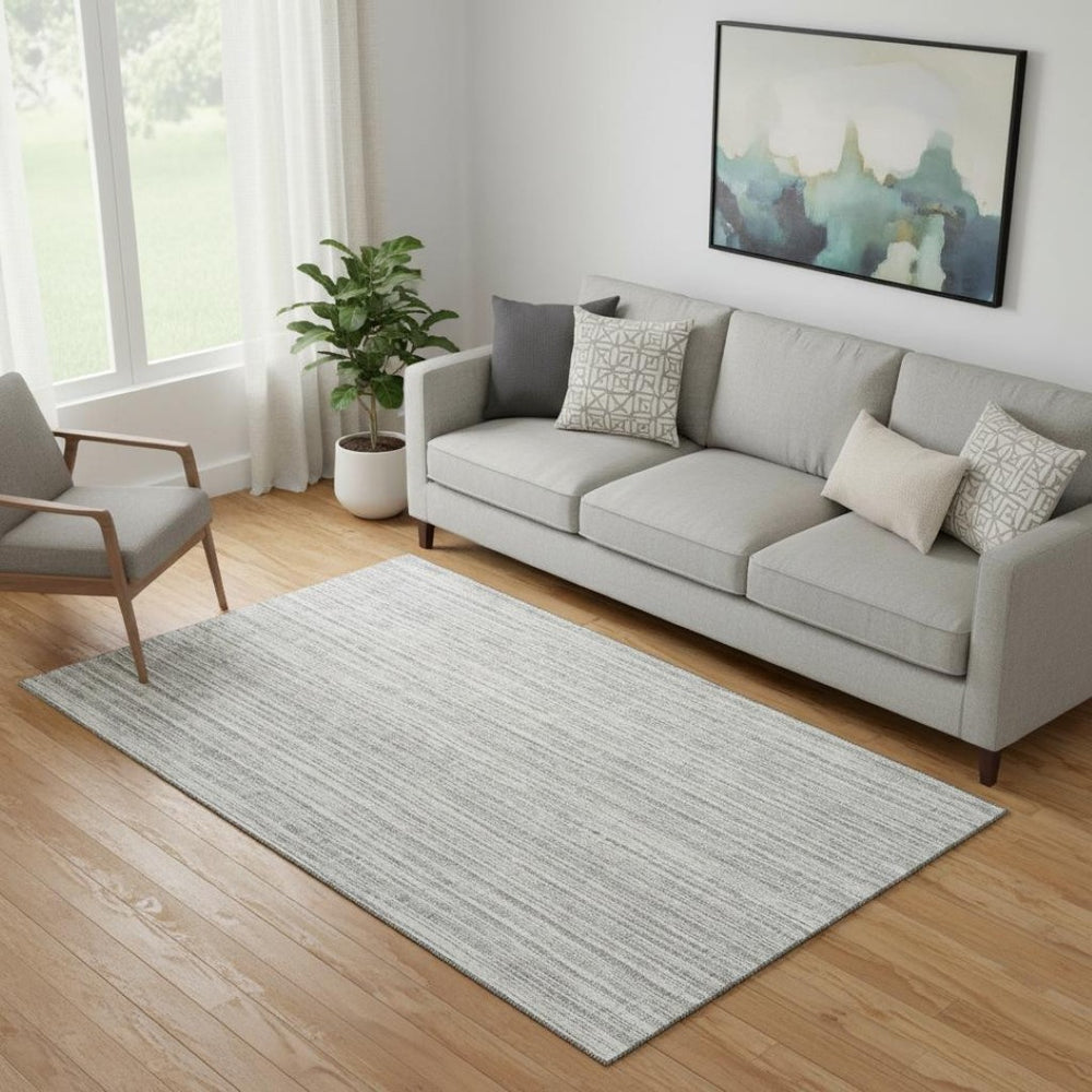 HomeRoots 5' Stylish Gray and Silver Striped Washable Area Rug with UV Protection for Modern Homes & Pets 663818