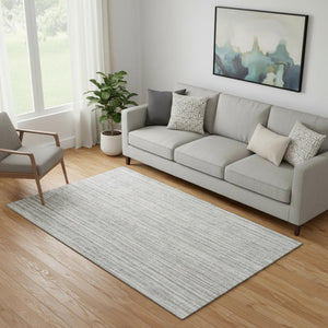 HomeRoots 5' Stylish Gray and Silver Striped Washable Area Rug with UV Protection for Modern Homes & Pets 663818