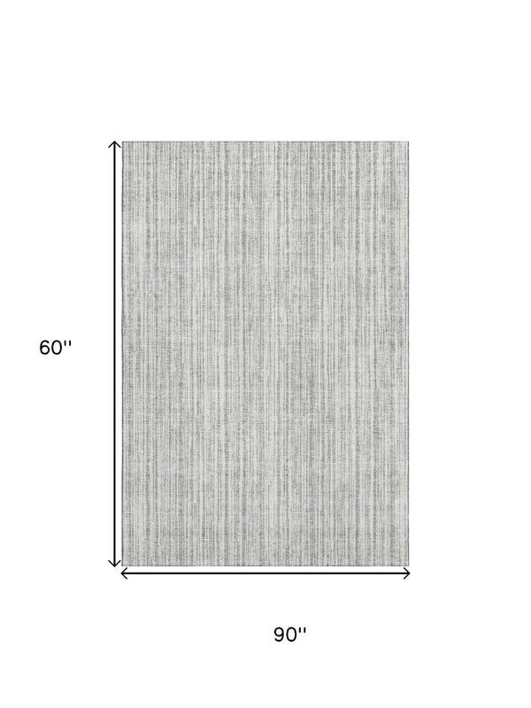 HomeRoots 5' Stylish Gray and Silver Striped Washable Area Rug with UV Protection for Modern Homes & Pets 663818