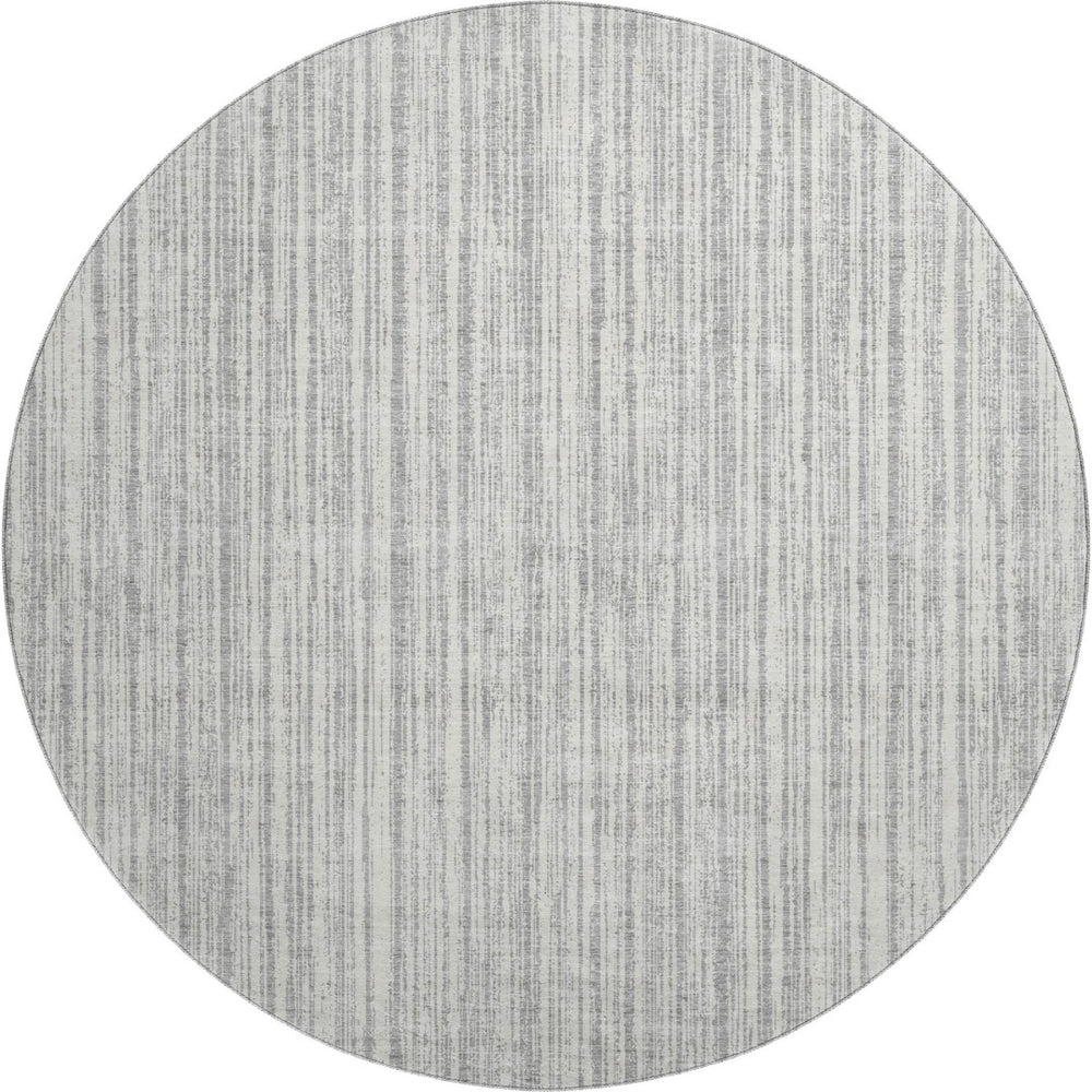 HomeRoots 8' Gray and Silver Striped Washable Round Rug - Stylish, UV Protected, Durable for Indoor & Outdoor Use 663819