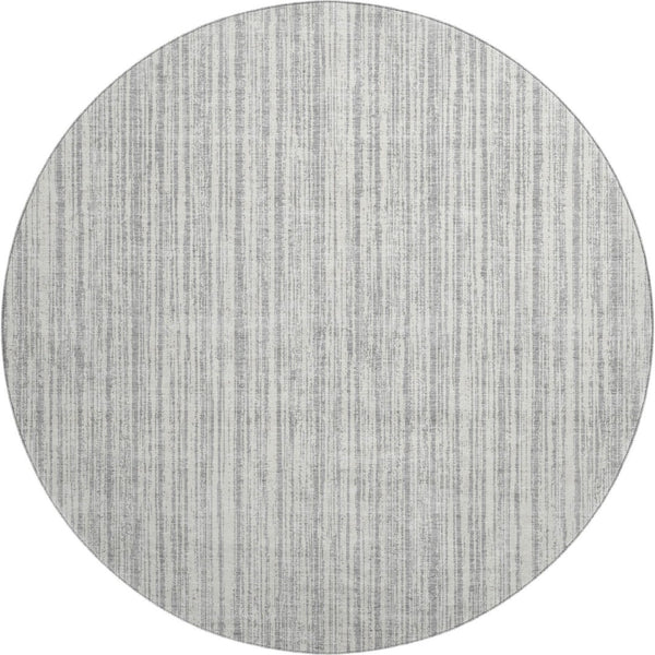 HomeRoots 8' Gray and Silver Striped Washable Round Rug - Stylish, UV Protected, Durable for Indoor & Outdoor Use 663819