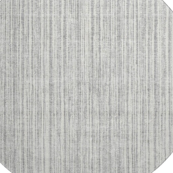 HomeRoots 8' Gray and Silver Striped Washable Round Rug - Stylish, UV Protected, Durable for Indoor & Outdoor Use 663819