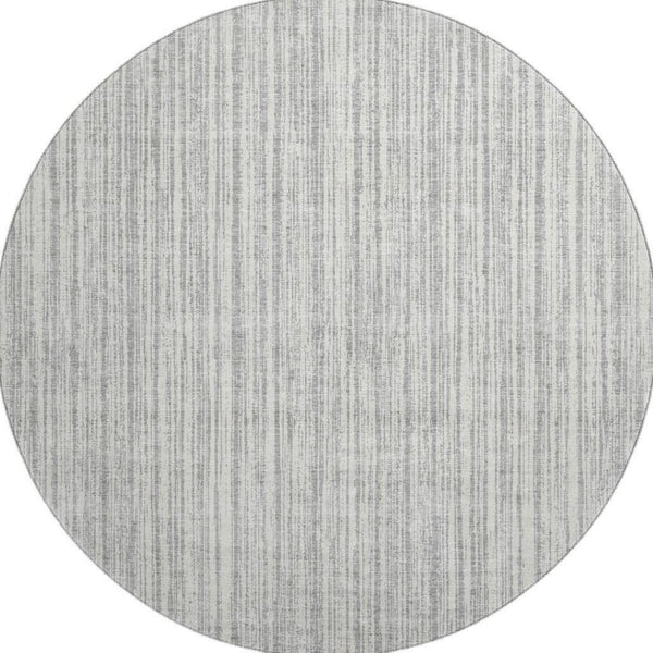 HomeRoots 8' Gray and Silver Striped Washable Round Rug - Stylish, UV Protected, Durable for Indoor & Outdoor Use 663819