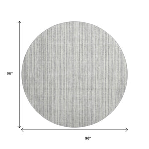 HomeRoots 8' Gray and Silver Striped Washable Round Rug - Stylish, UV Protected, Durable for Indoor & Outdoor Use 663819