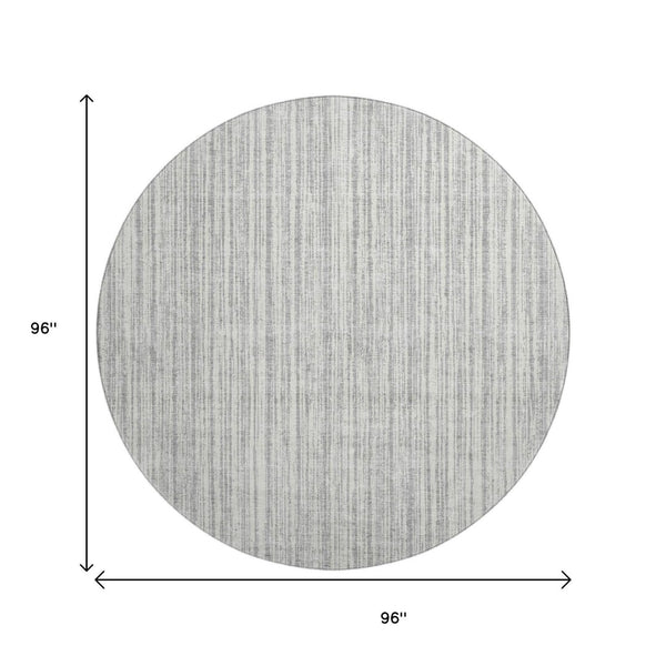 HomeRoots 8' Gray and Silver Striped Washable Round Rug - Stylish, UV Protected, Durable for Indoor & Outdoor Use 663819