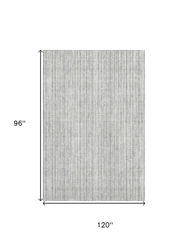 HomeRoots 8' X 10' Gray and Silver Striped Washable Area Rug - Durable, Stain Resistant, UV Protected Elegance 663820