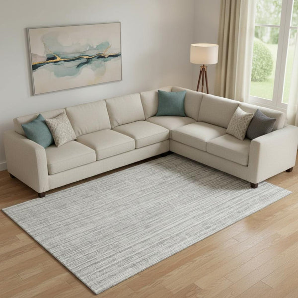 HomeRoots 8' X 10' Gray and Silver Striped Washable Area Rug - Durable, Stain Resistant, UV Protected Elegance 663820