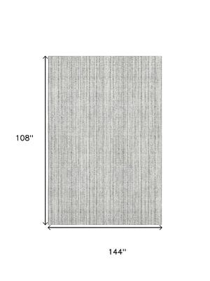 HomeRoots 9' X 12' Gray And Silver Striped Area Rug – Durable, Stain Resistant, UV Protected for Everyday Elegance 663821